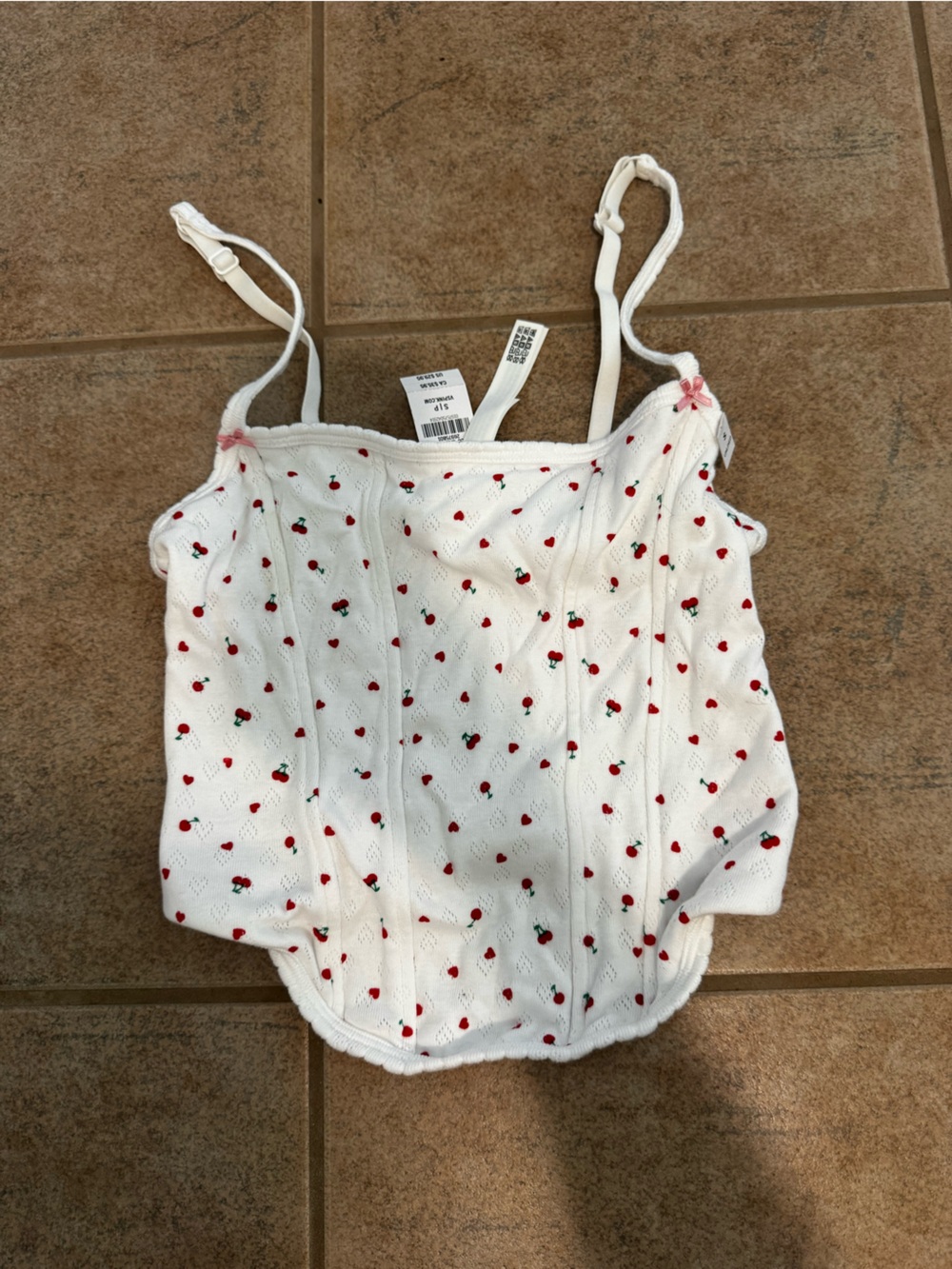 PINK Victoria's Secret White Sun Bonnet with Red Cherry Print